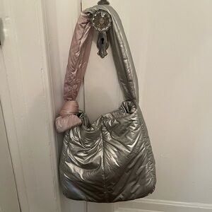 Silver and pink Caraa Sport Quilted Shoulder Bag